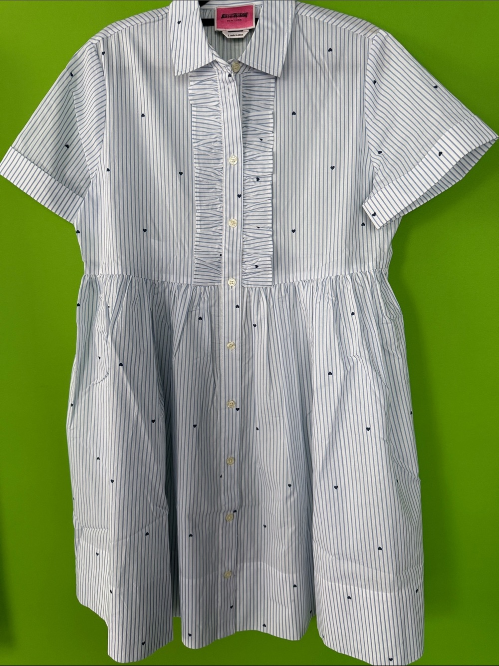 Kate Spade Button-Front Blue Pinstripe Kids Dress with Navy Dot Detail